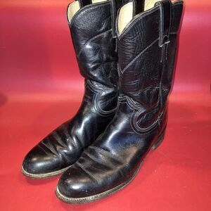 Justin Cora Leather Roper Boots Black 7.5 B L3707 USA VTG Will Need Insoles